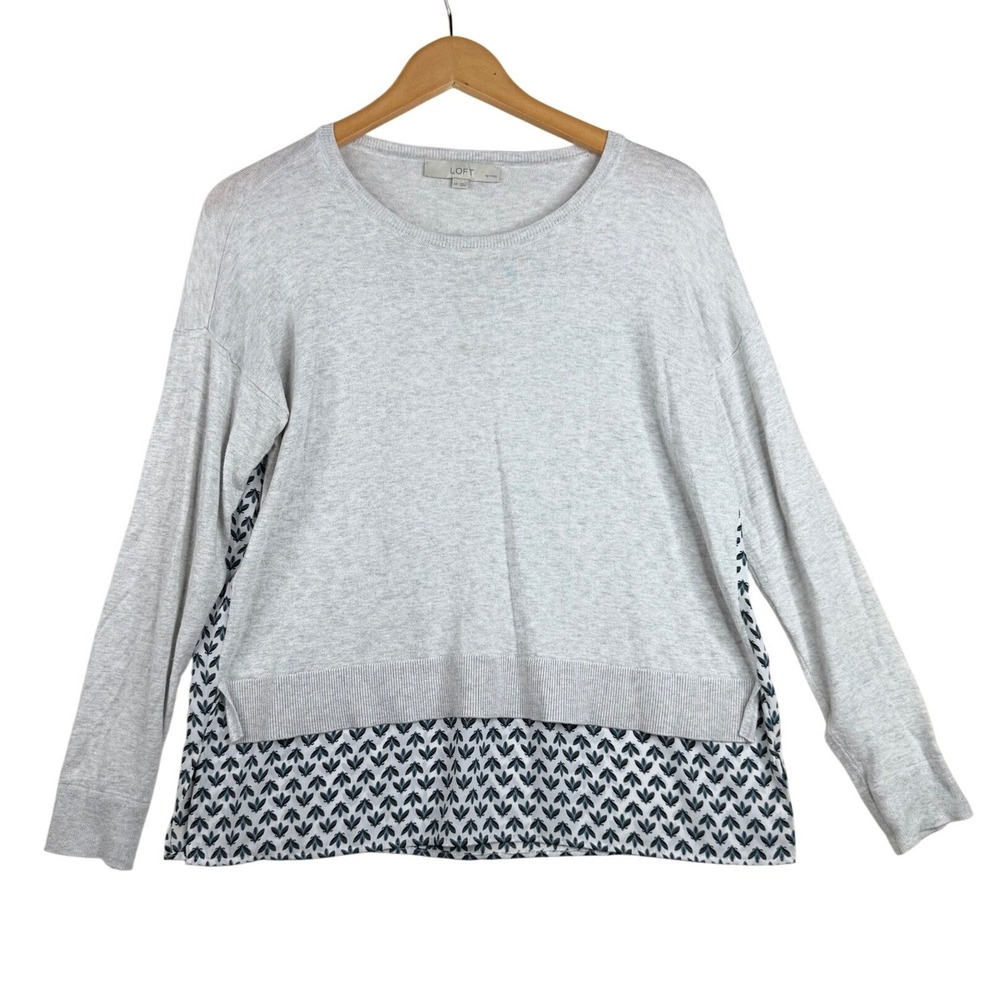 Loft Knit Mixed Media Layered Bug Insect Print Long Sleeve Top size Medium Petit